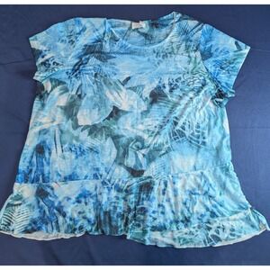 Time and Tru Blue Floral Rhinestone Ruffle‎ Hem Plus Size Top XG (16-18)